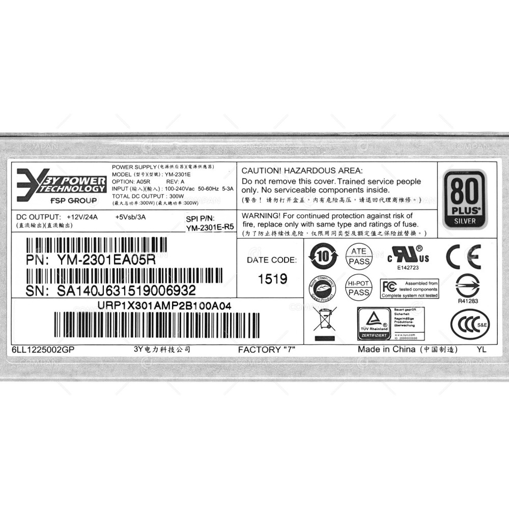 YM-2301E 3YPOWER 300W 80 PLUS SILVER AC POWER SUPPLY FOR FORTIMANAGER 1000D YM-2301EA05R, YM-2301EA03R